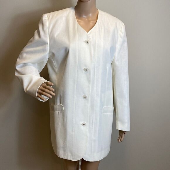 Y2K Vintage Kohler & Krenzer white long sleeve longline blazer size 10 - Picture 1 of 10
